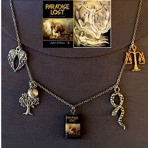 Paradise Lost John Milton Handmade Literature Necklace, Book Cover Serpent Fruit